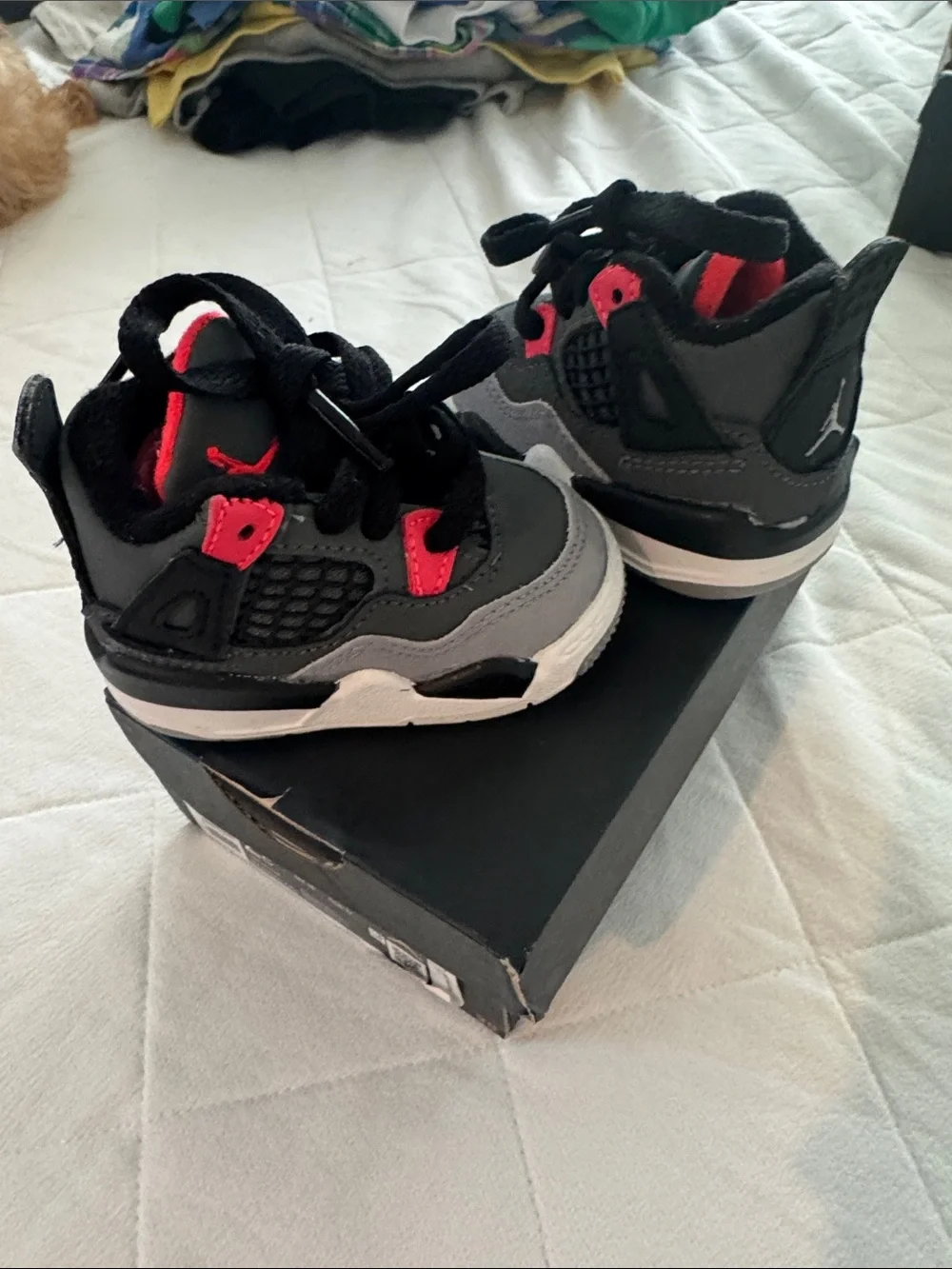 Jordan Kids Black & Gray Sneakers with Red Accents